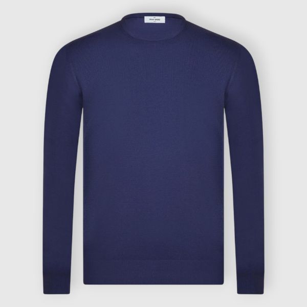 GRAN SASSO Maglia Uomo Girocollo Cotone-Blu Navy