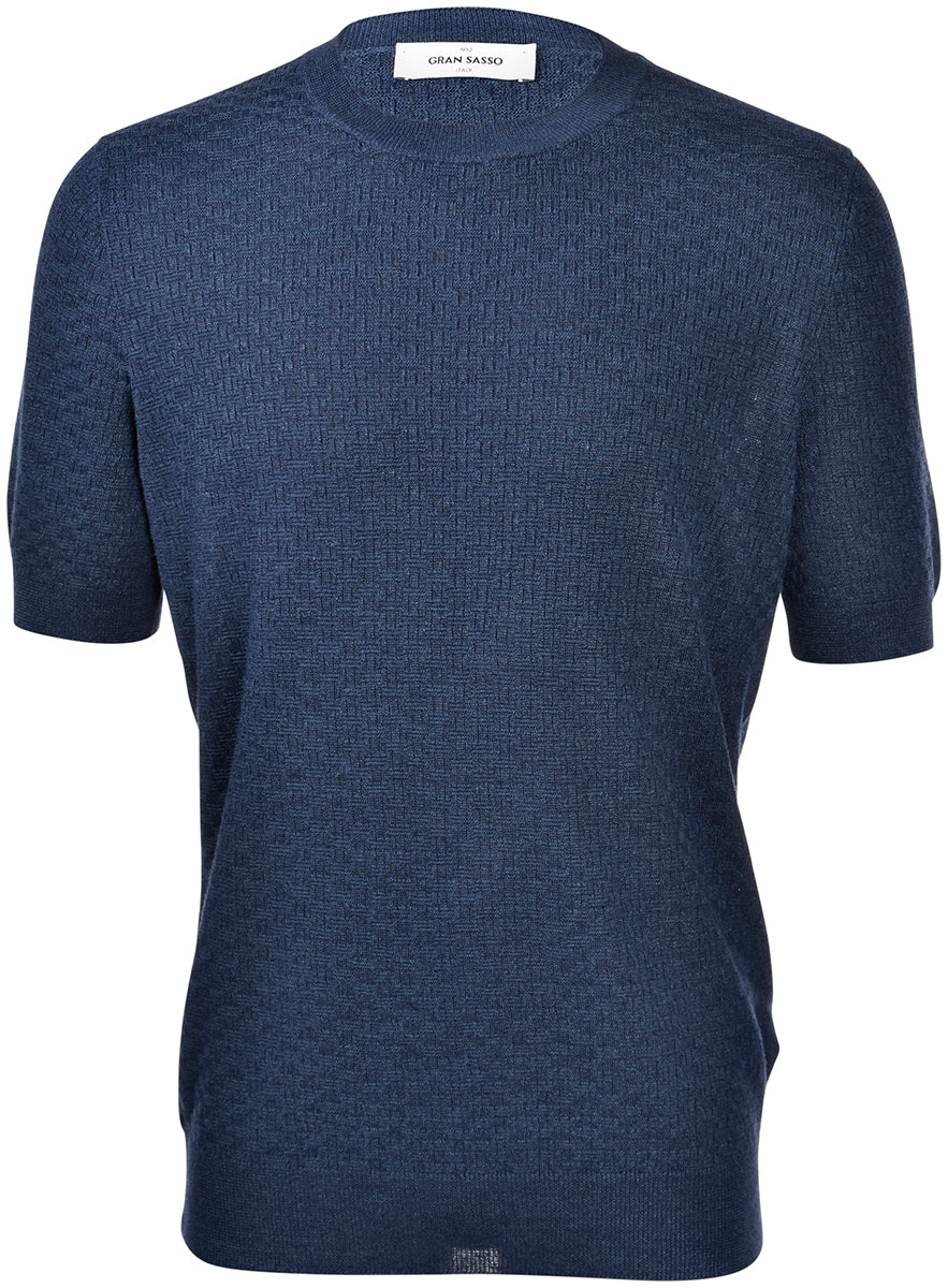 GRAN SASSO T-Shirt Uomo Maglia Cotone Lino Mattoncino-Blu Navy