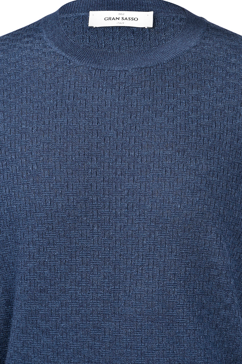 GRAN SASSO T-Shirt Uomo Maglia Cotone Lino Mattoncino-Blu Navy