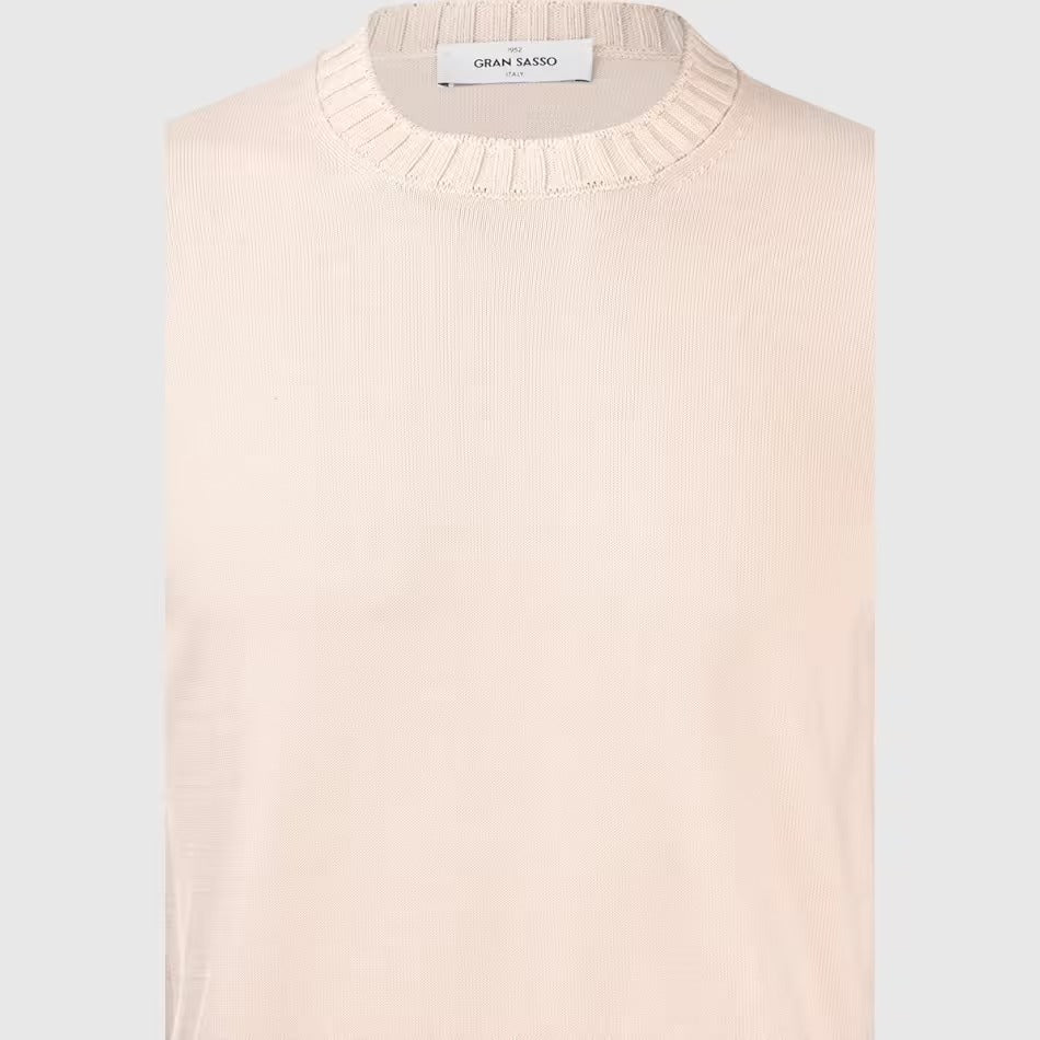 GRAN SASSO T-Shirt Uomo Maglia Cotone Collo Coste Larghe-Beige