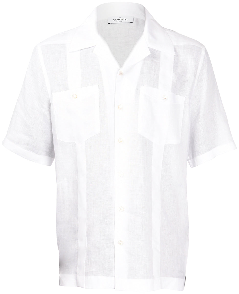 GRAN SASSO Camicia Uomo Lino Maniche Corte-Bianco