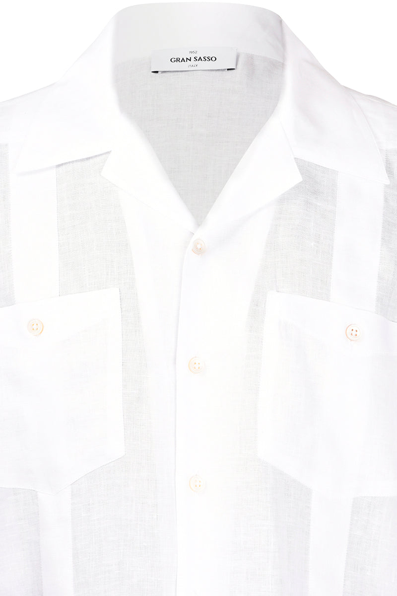 GRAN SASSO Camicia Uomo Lino Maniche Corte-Bianco
