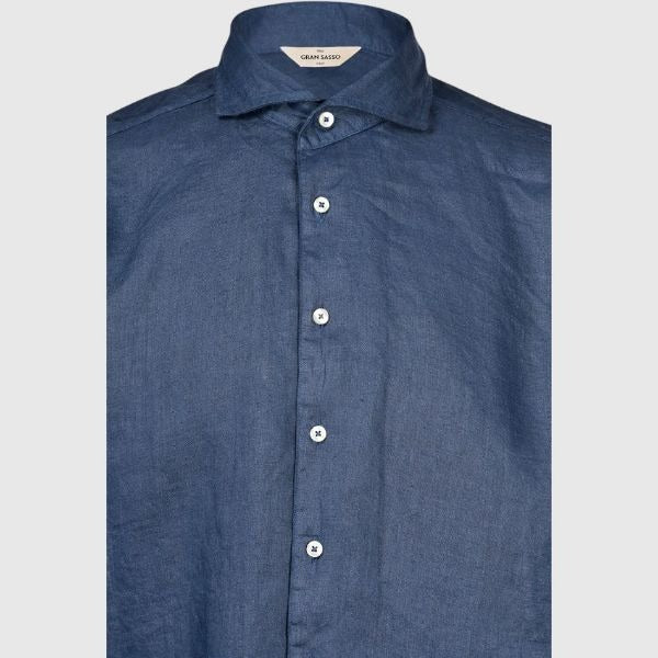 GRAN SASSO Camicia Uomo Lino Maniche Lunghe-Blu Denim