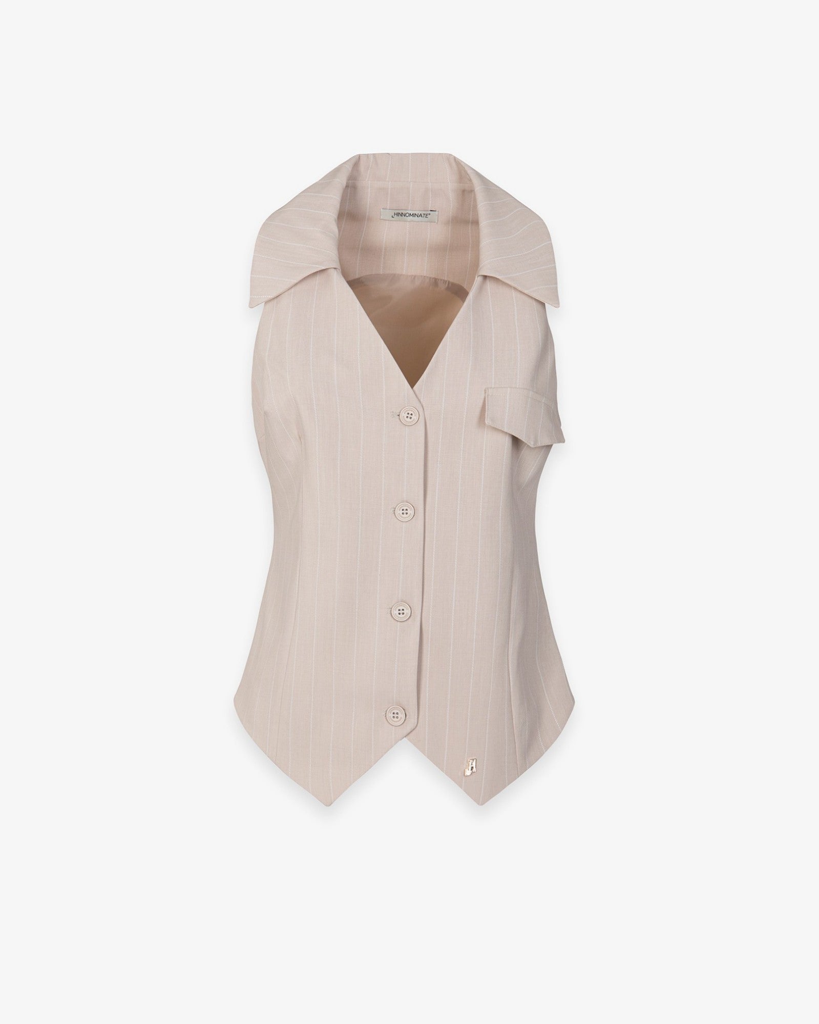 HINNOMINATE Gilet Donna Gessato Revers-Beige