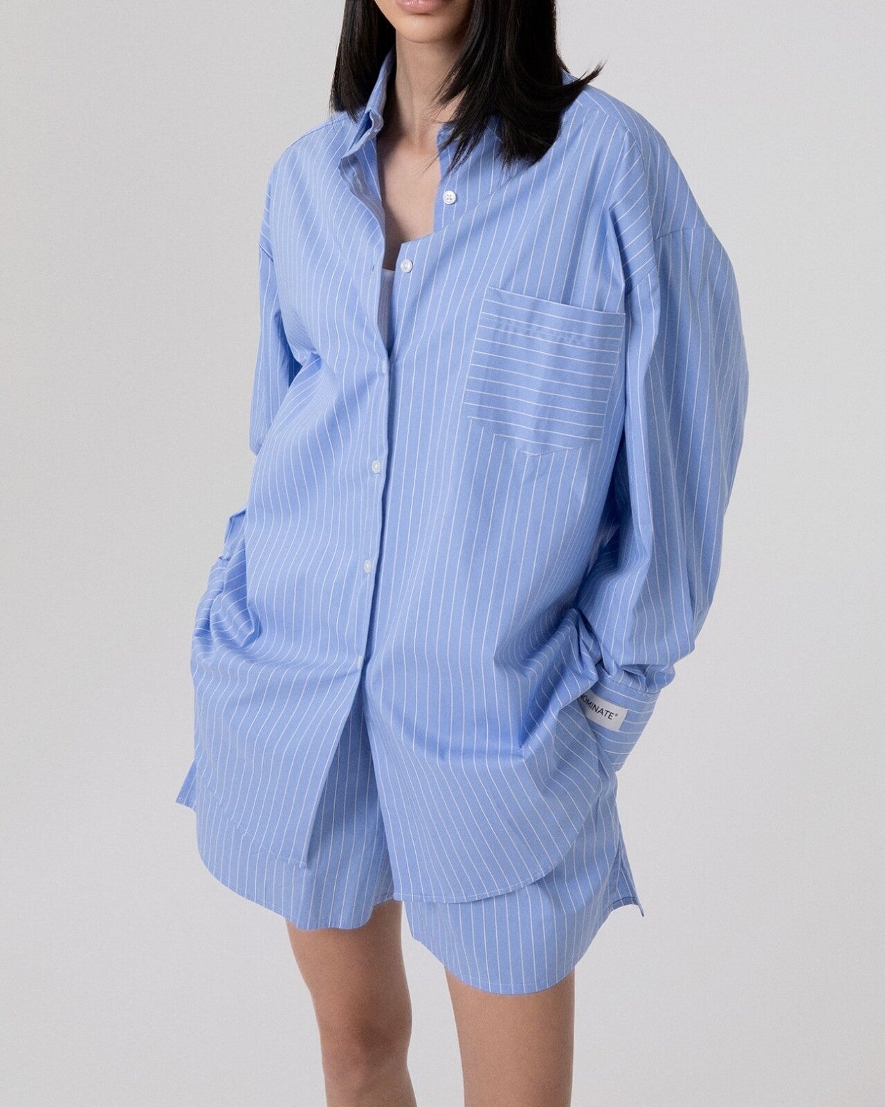 HINNOMINATE Camicia Donna Cotone Righe Over-Azzurro