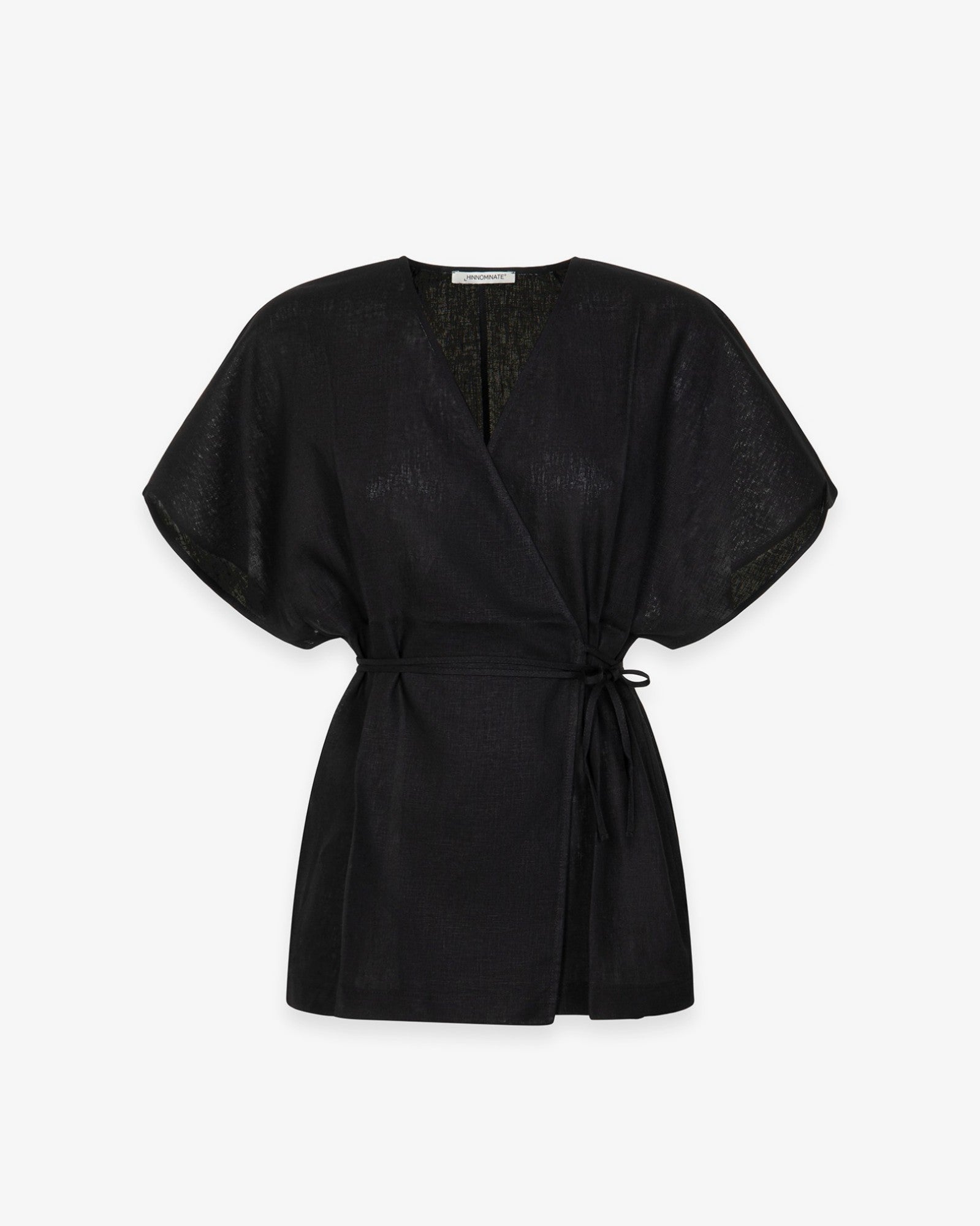 HINNOMINATE Camicia Donna Lino Kimono Cintura-Nero