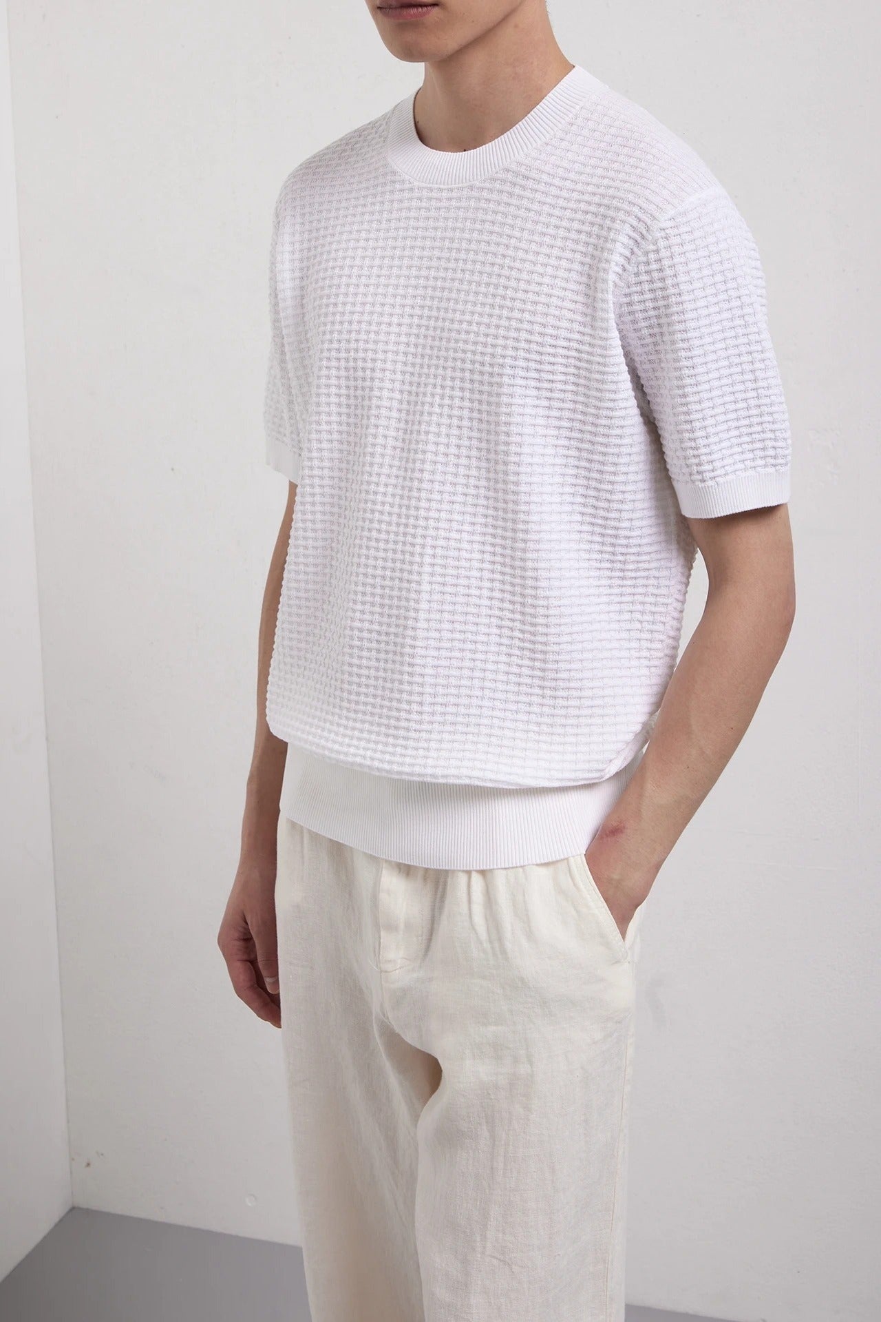 KANGRA Maglia Uomo Cotone Punto Alveare-Bianco