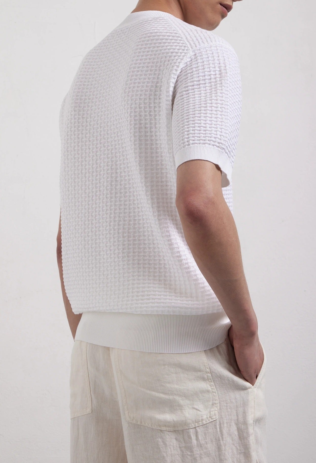 KANGRA Maglia Uomo Cotone Punto Alveare-Bianco