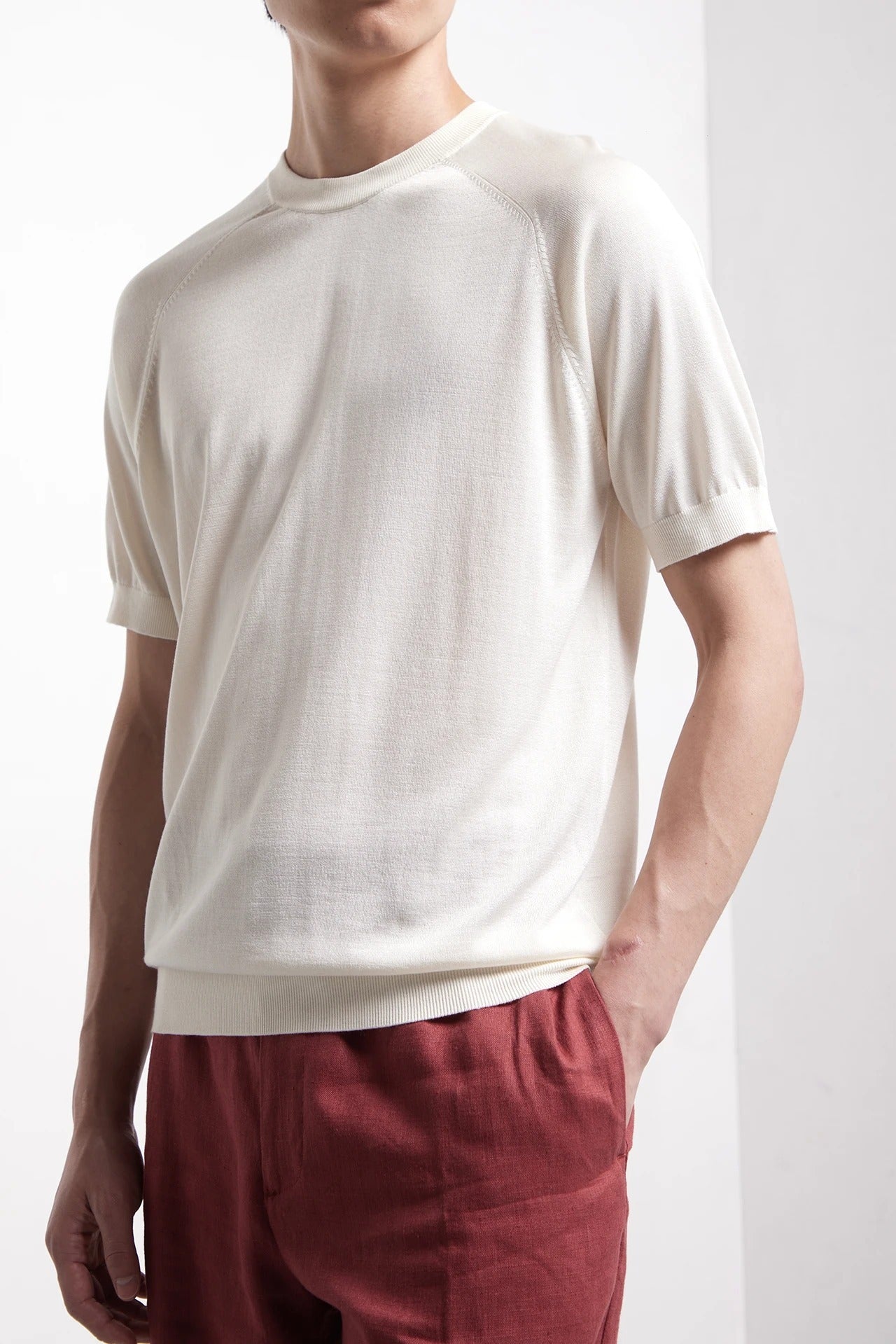 KANGRA Maglia Uomo Girocollo Seta Cashmere-Avorio