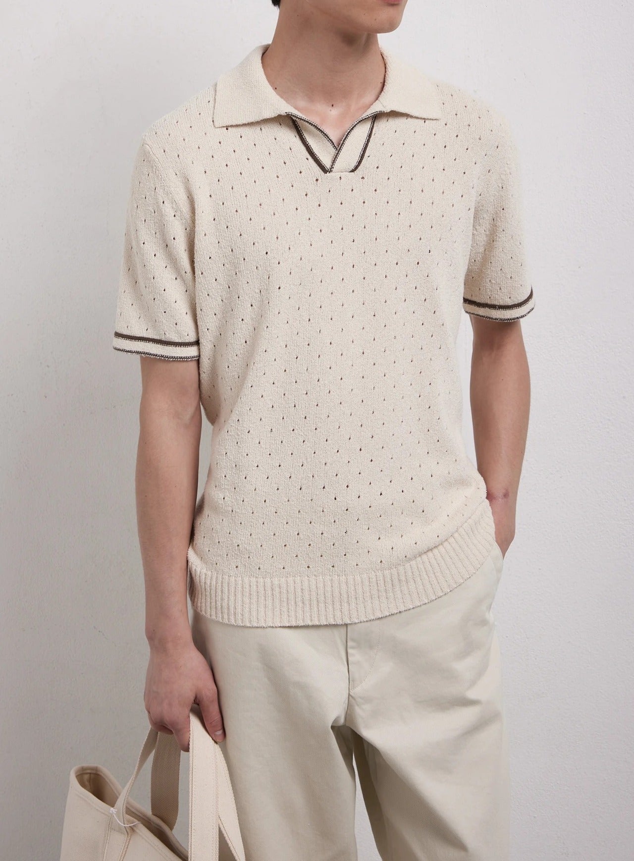 KANGRA Polo Uomo Maglia Traforata-Burro