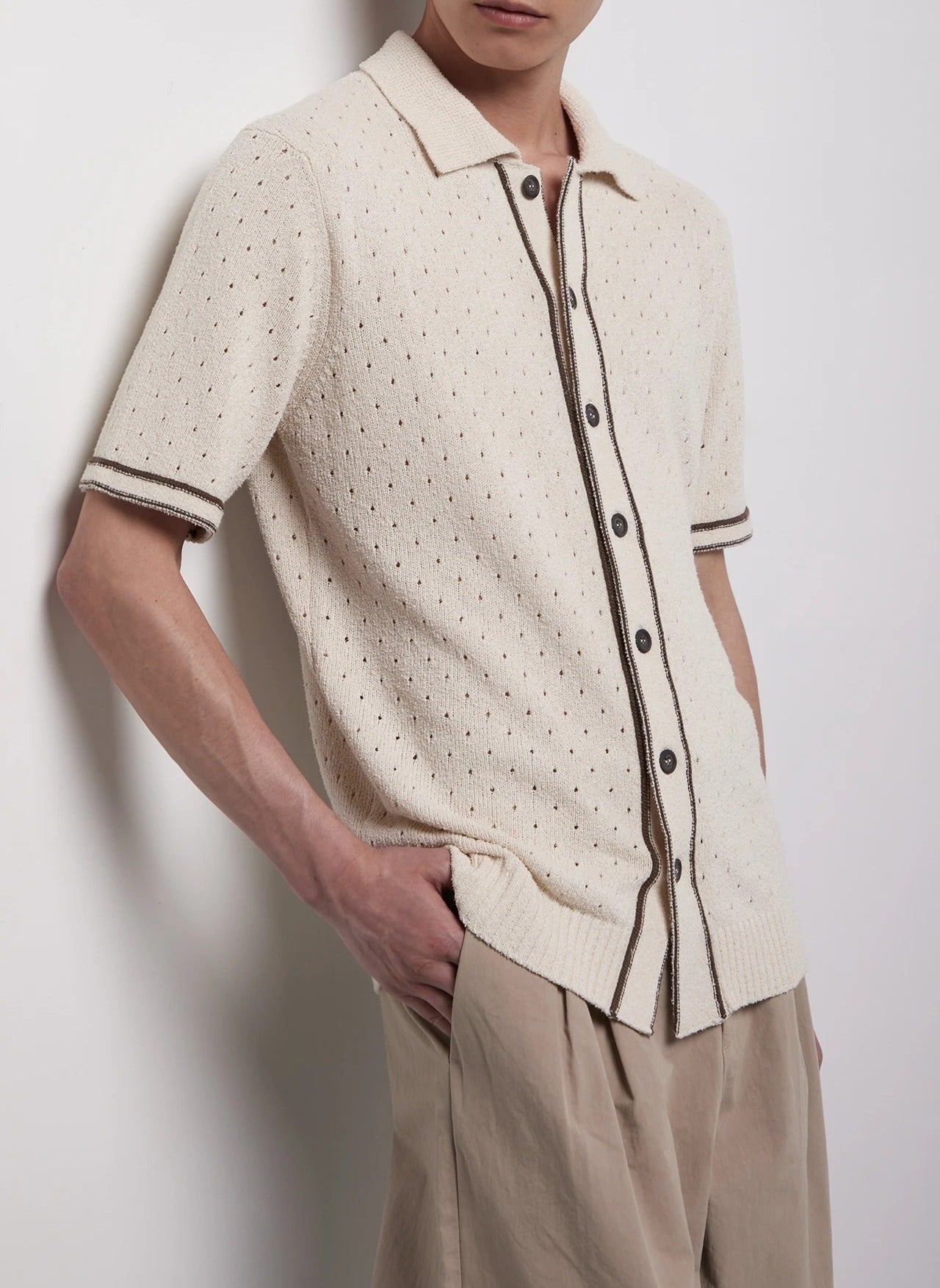 KANGRA Camicia Uomo Maglia Traforata-Burro
