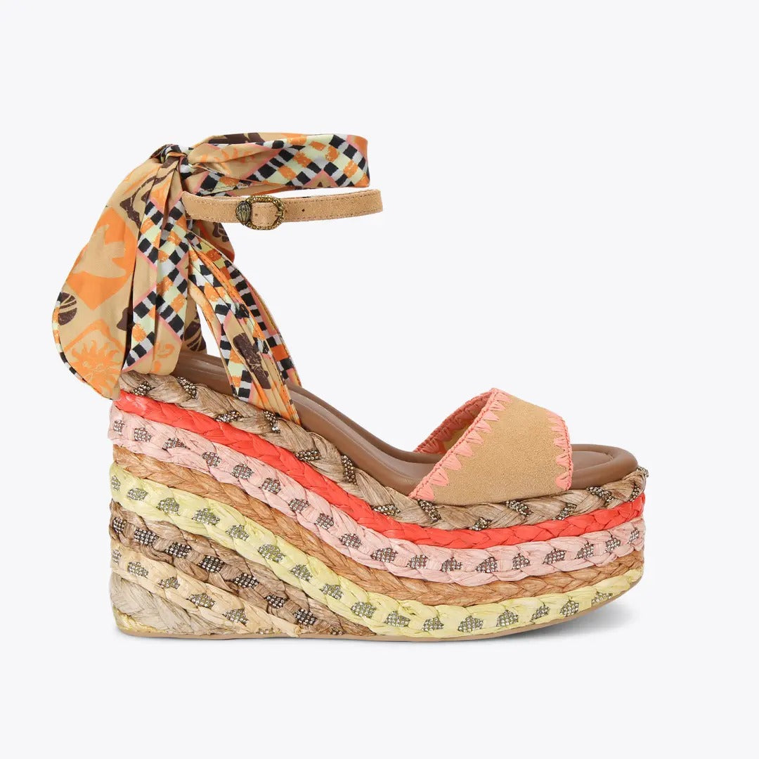 KURT GEIGER Sandalo Donna CHELSEA SCARF WEDGE HEEL-Mustard