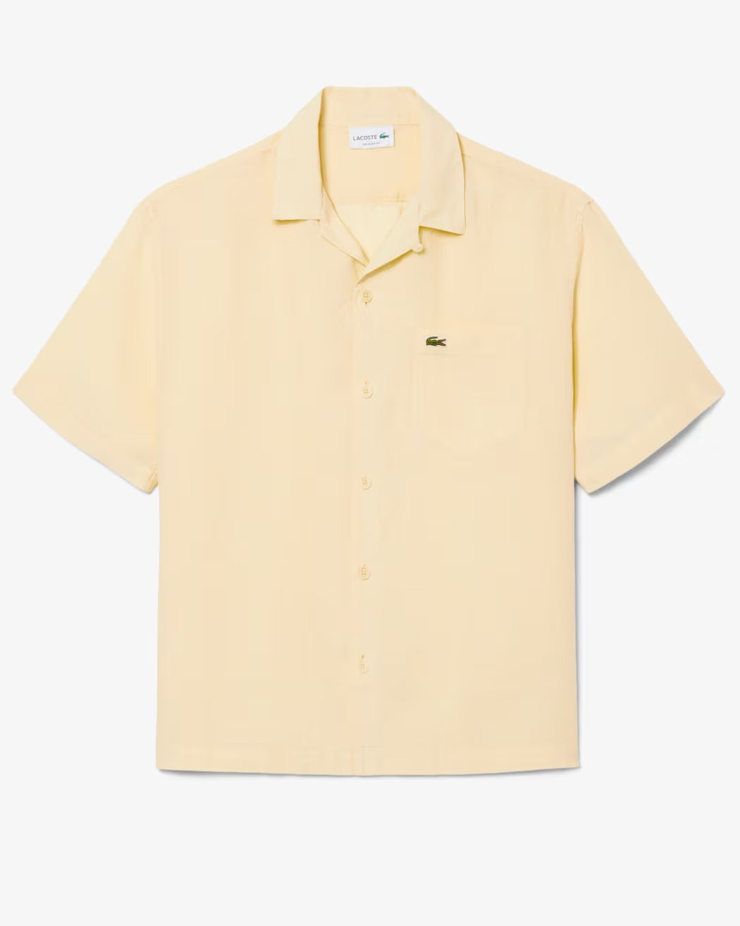 LACOSTE Camicia Uomo Lino Maniche Corte Relaxed Fit-Beige