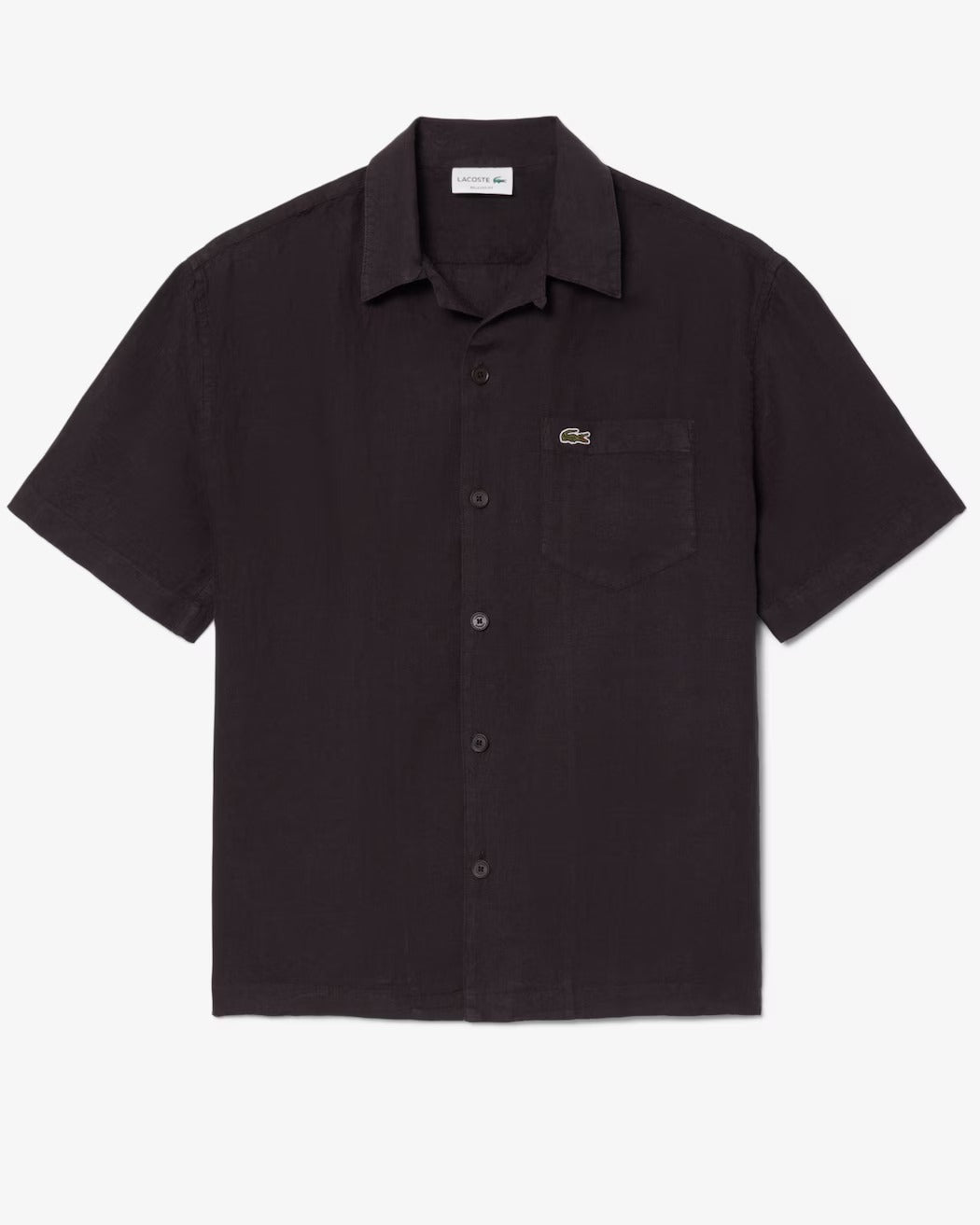 LACOSTE Camicia Uomo Lino Maniche Corte Relaxed Fit-Marrone