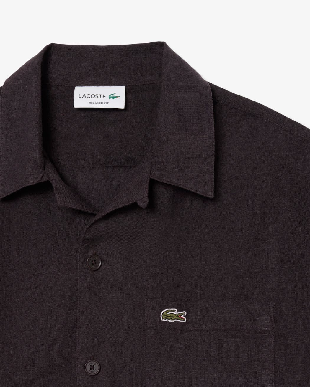 LACOSTE Camicia Uomo Lino Maniche Corte Relaxed Fit-Marrone