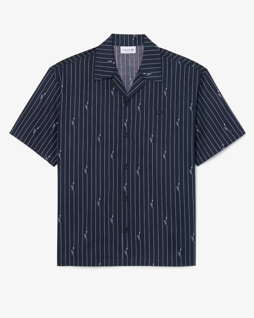 LACOSTE Camicia Uomo Twill Stampa Maniche corte-Noir/Blanc