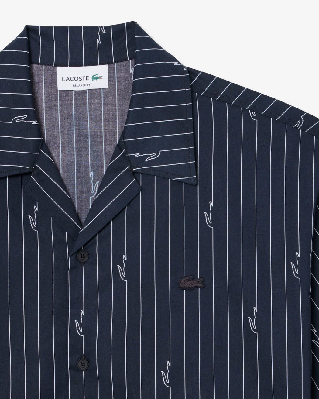 LACOSTE Camicia Uomo Twill Stampa Maniche corte-Noir/Blanc