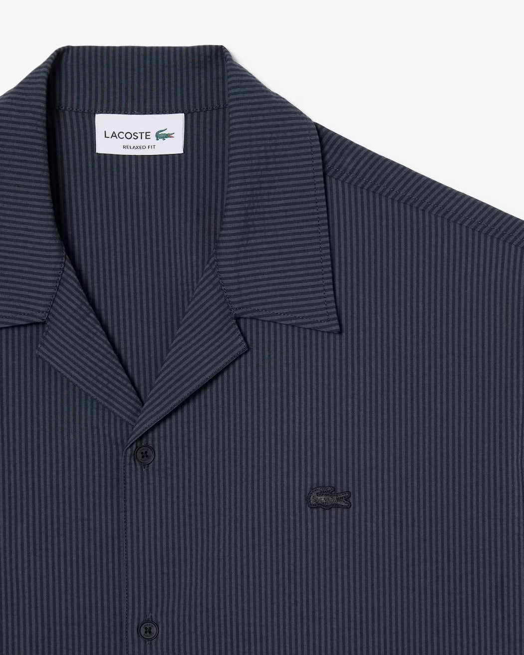 LACOSTE Camicia Uomo Seersucker Maniche Corte-Noir/Gris Fonce
