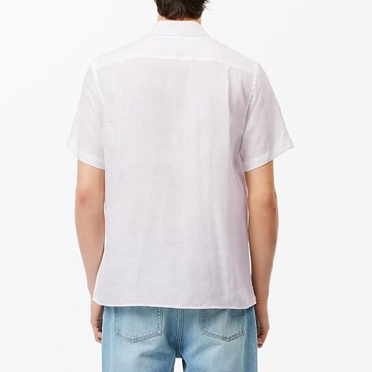 LACOSTE Camicia Uomo Lino Maniche Corte-Bianco