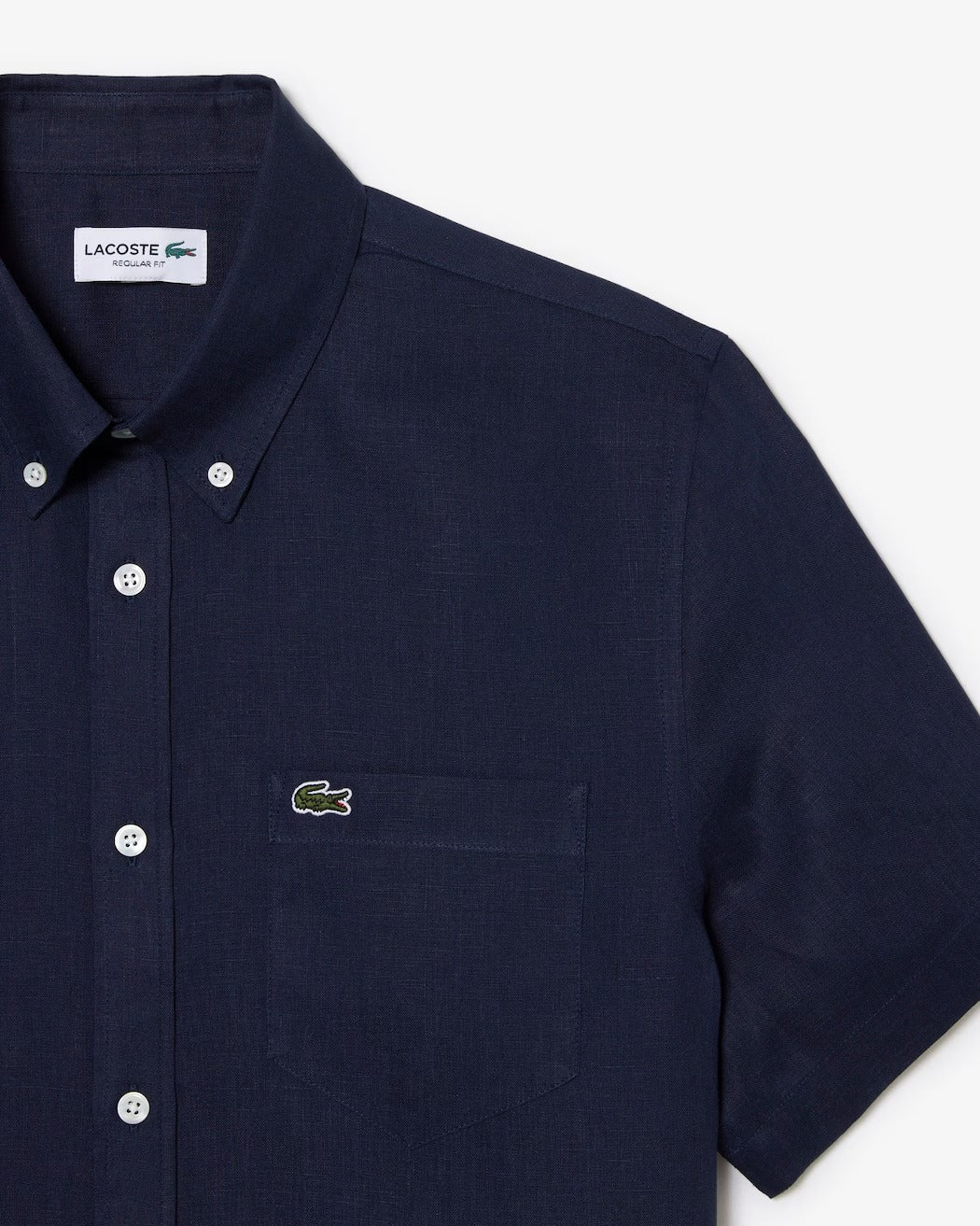 LACOSTE Camicia Uomo Lino Maniche Corte Regular Fit-Blu Navy