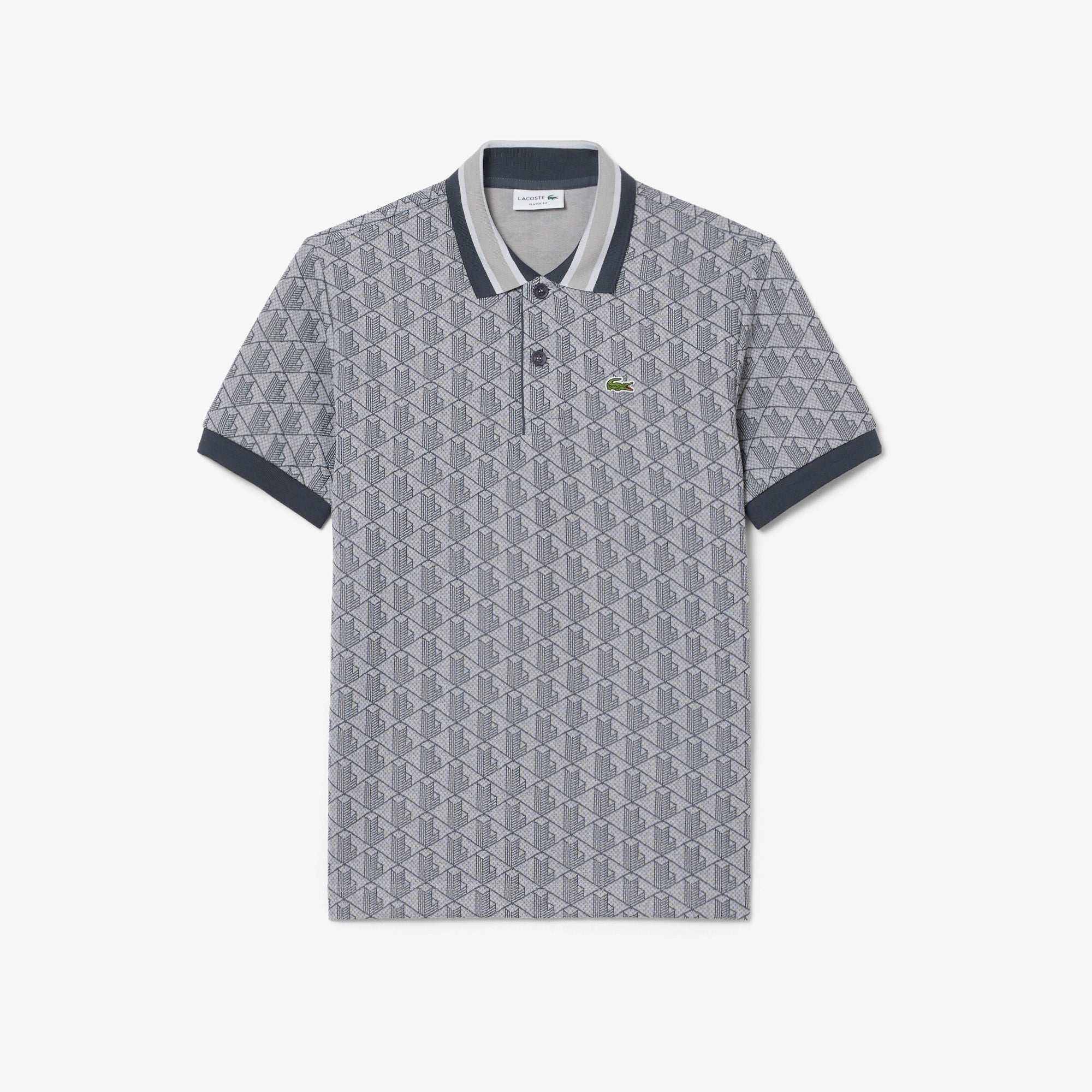 LACOSTE Polo Uomo Jacquard Monogram-Gris Clair Gris Fonce