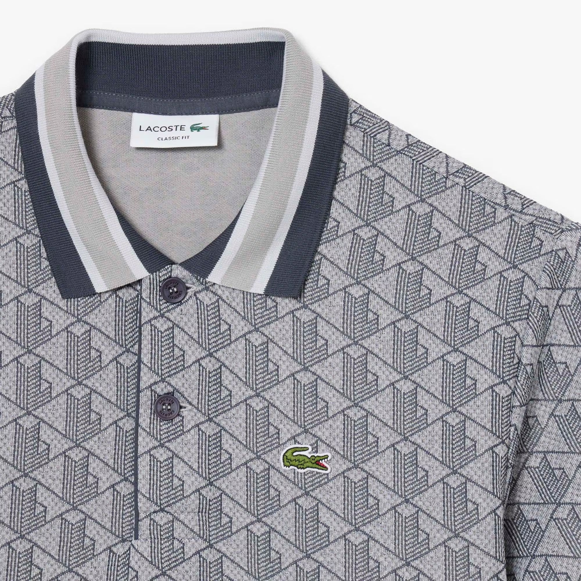 LACOSTE Polo Uomo Jacquard Monogram-Gris Clair Gris Fonce