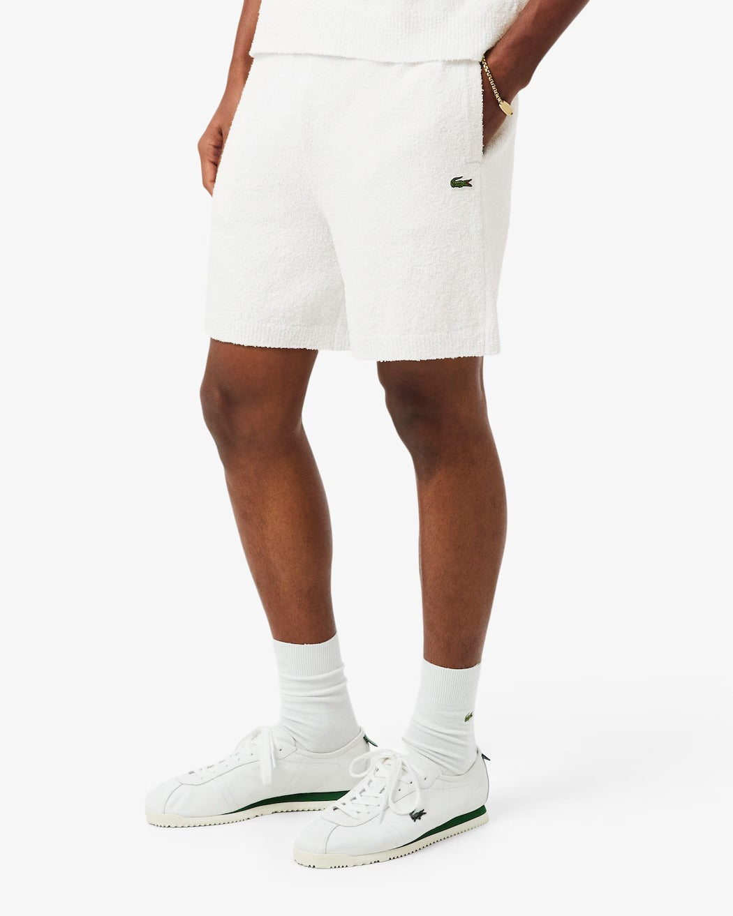 LACOSTE Shorts Uomo Maglia Bouclé-Bianco