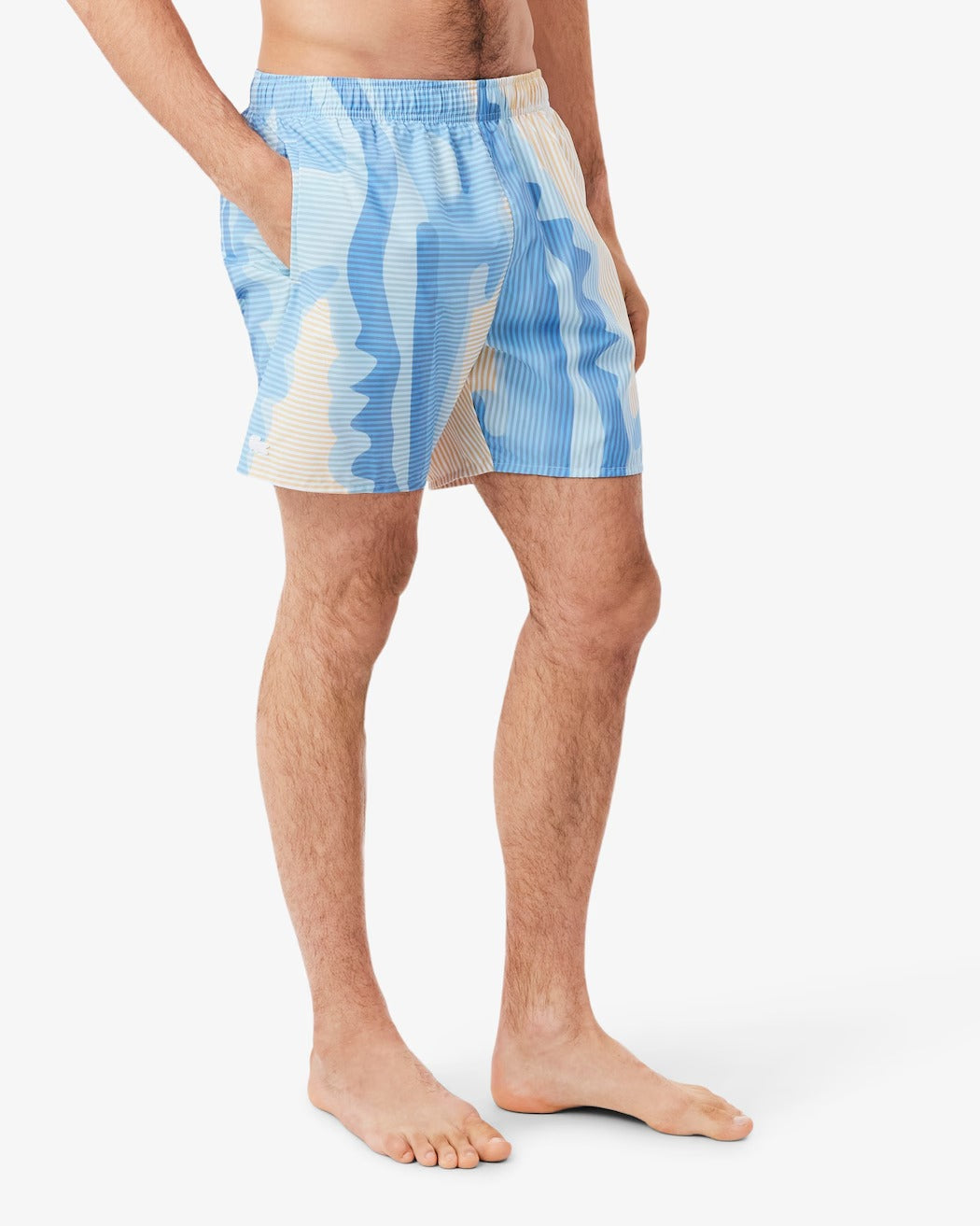 LACOSTE Costume Boxer Uomo Righe Stampa-Blanc/Beige