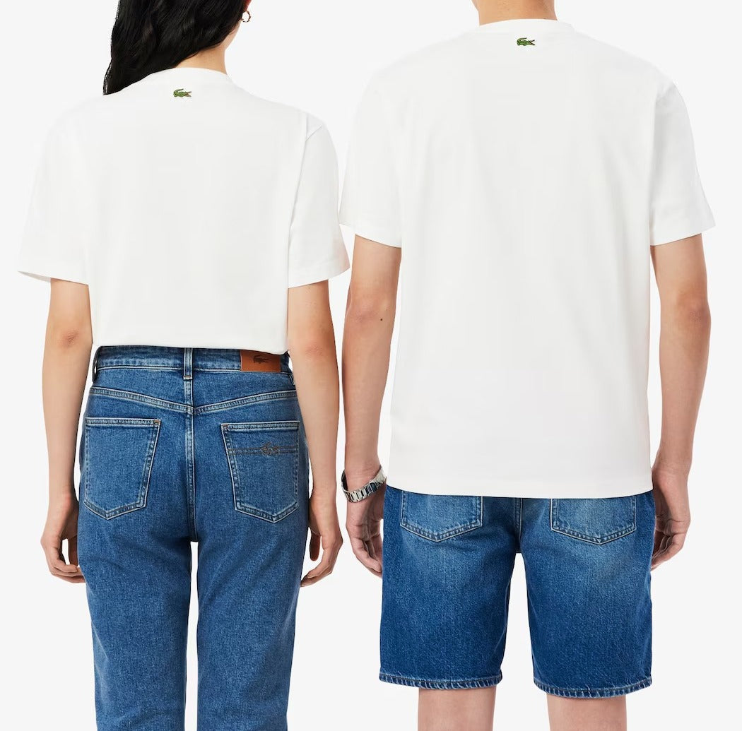 LACOSTE T-Shirt Unisex Jersey Cotone Logo Rilievo-Bianco
