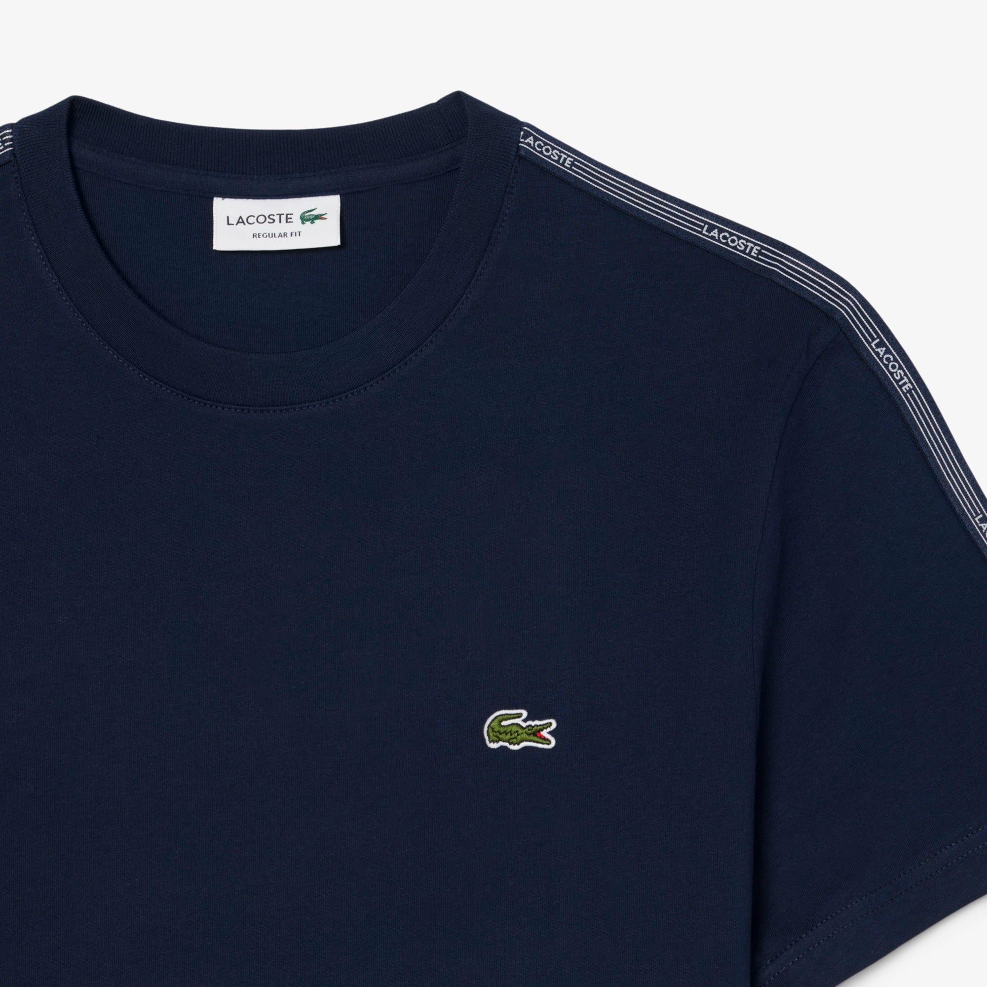 LACOSTE T-Shirt Uomo Jersey Cotone Banda Logo-Blu Navy