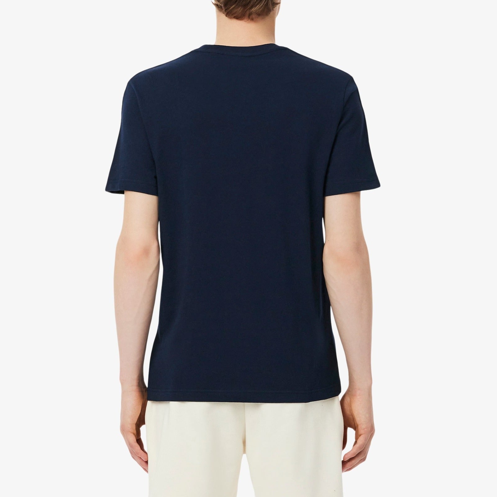 LACOSTE T-Shirt Uomo Jersey Cotone Banda Logo-Blu Navy