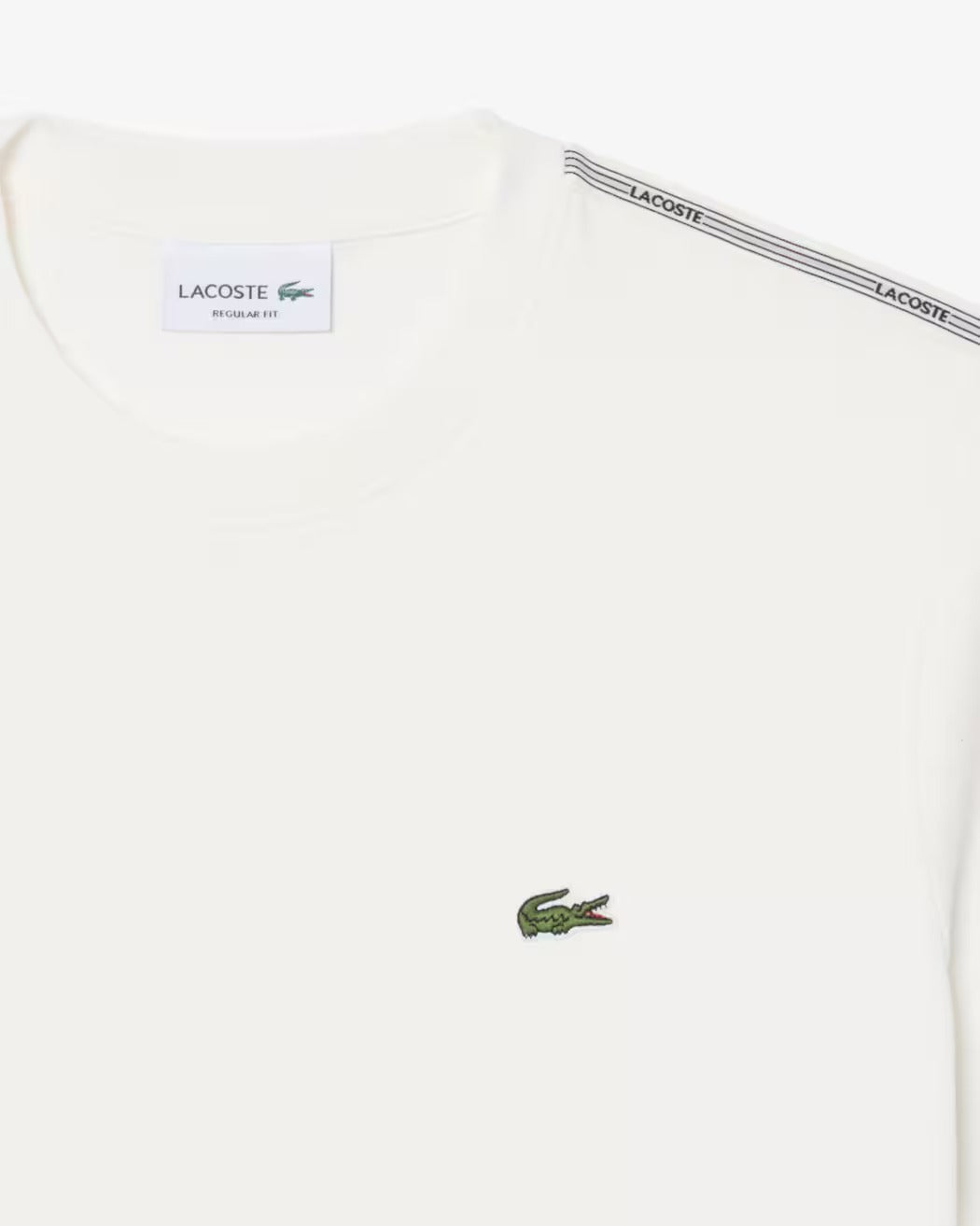 LACOSTE T-Shirt Uomo Jersey Cotone Banda Logo-Bianco