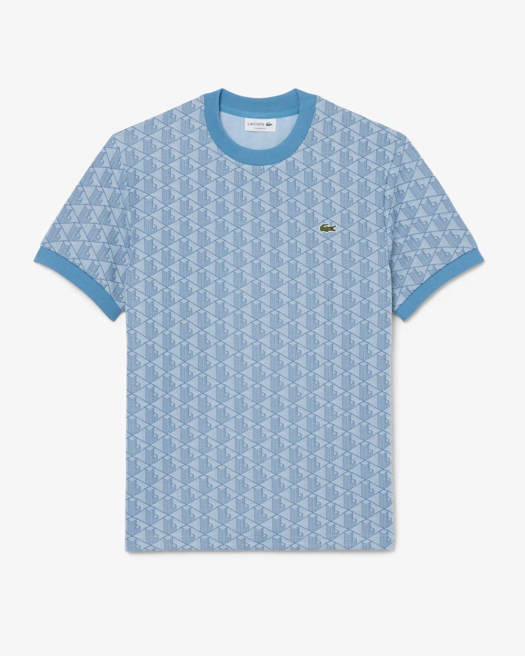 LACOSTE T-Shirt Uomo Jacquard Monogram-Bleu Clair