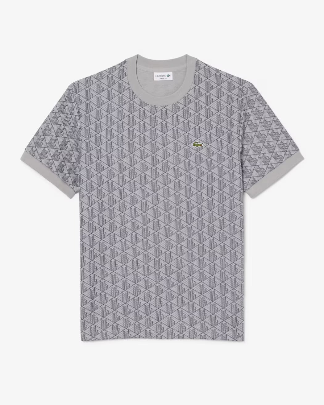 LACOSTE T-Shirt Uomo Jacquard Monogram-Gris Clair Gris Fonce