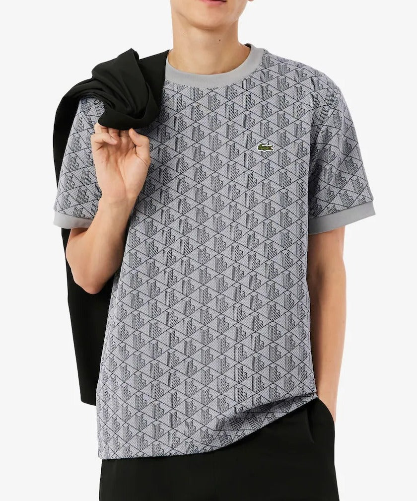LACOSTE T-Shirt Uomo Jacquard Monogram-Gris Clair Gris Fonce
