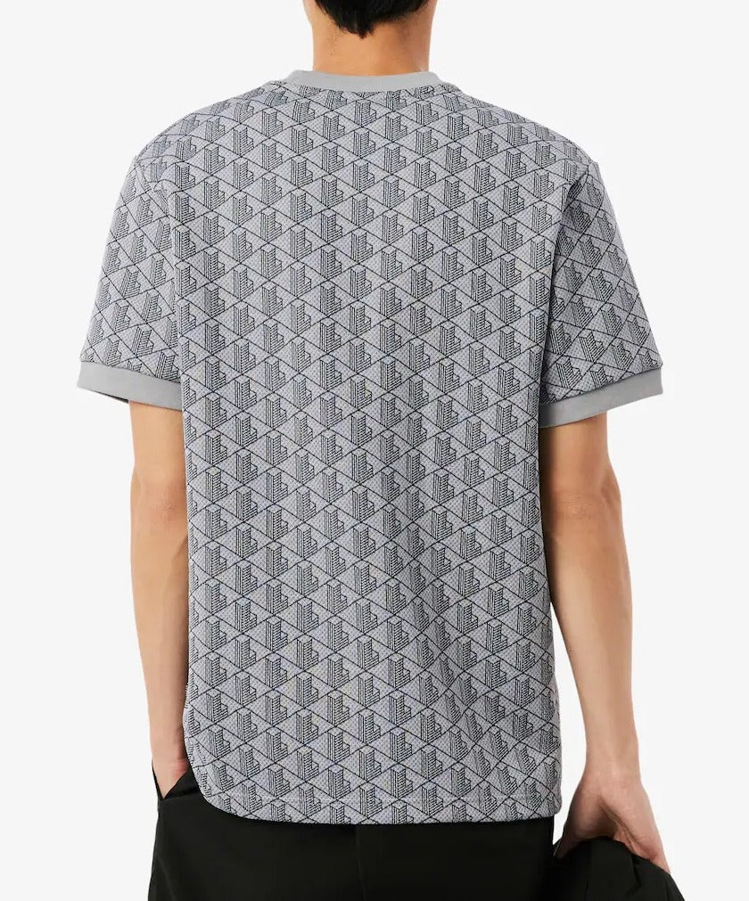 LACOSTE T-Shirt Uomo Jacquard Monogram-Gris Clair Gris Fonce