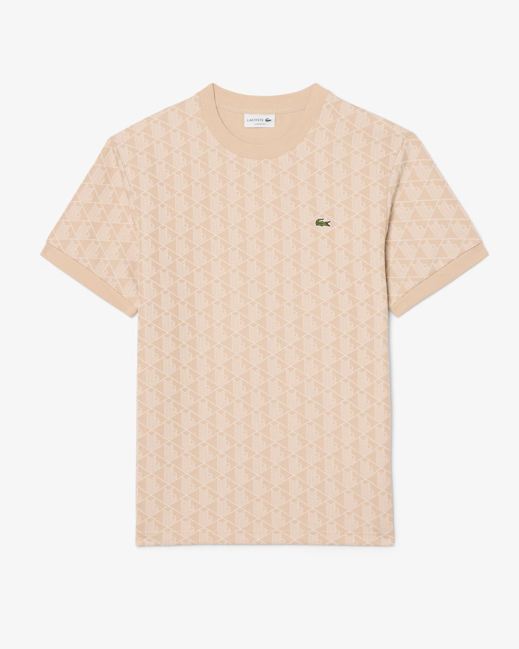 LACOSTE T-Shirt Uomo Jacquard Monogram-Beige/Blanc