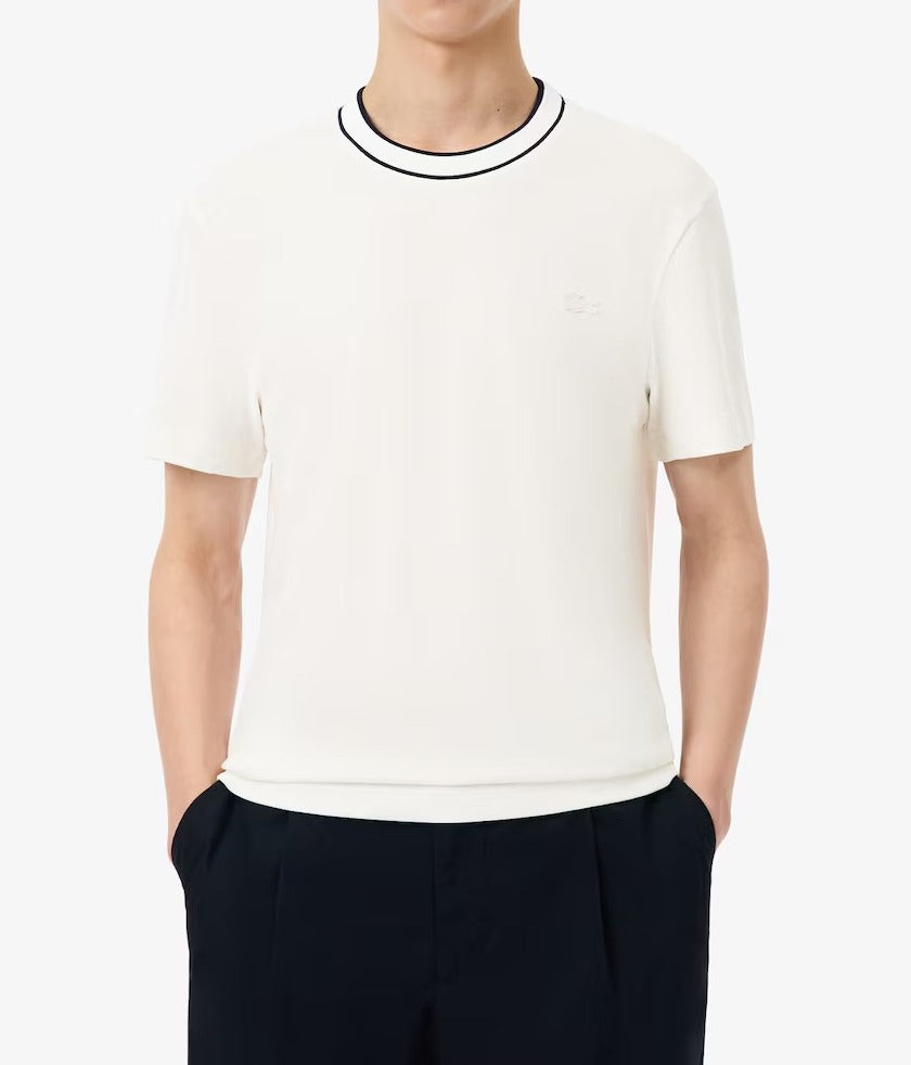 LACOSTE T-Shirt Uomo Colletto Righe-Bianco