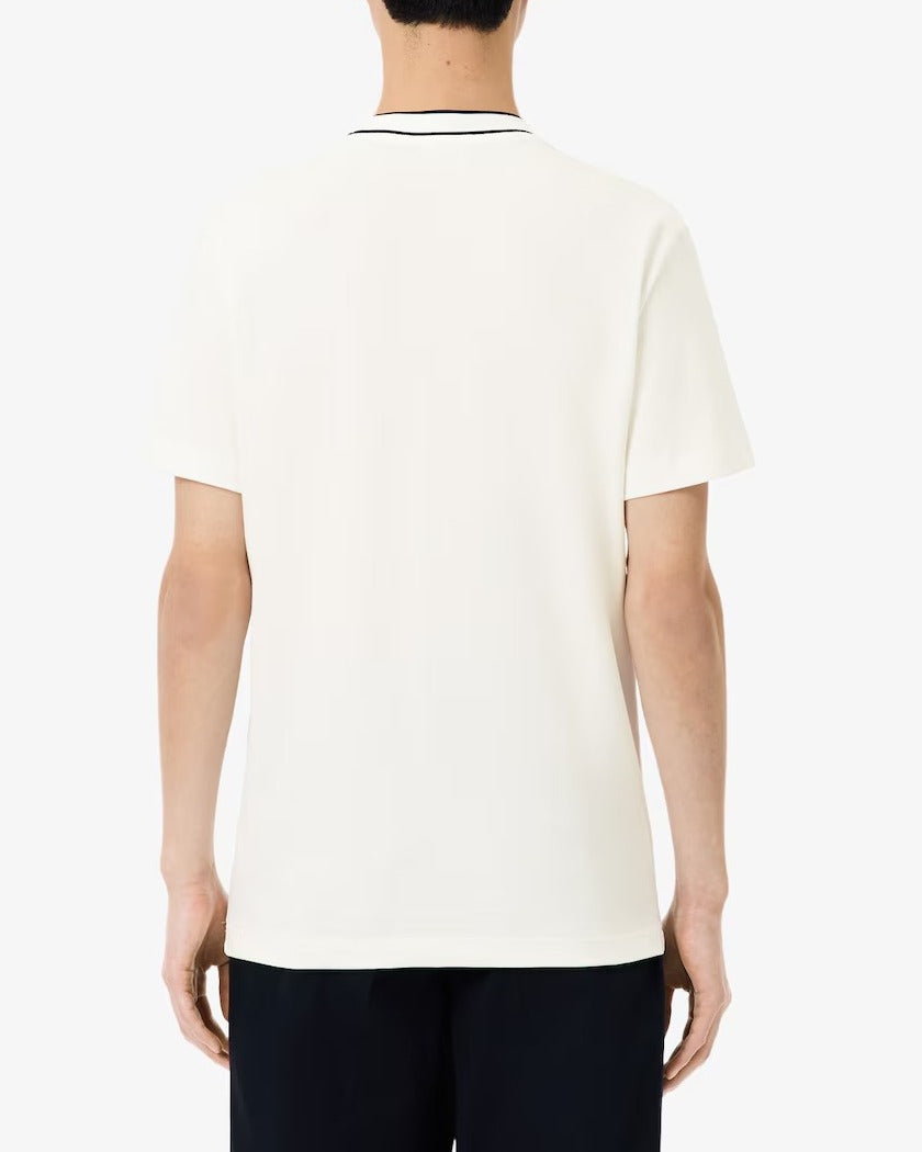 LACOSTE T-Shirt Uomo Colletto Righe-Bianco