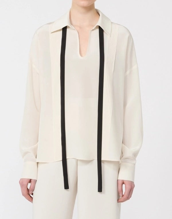 MAX MARA Blusa Colono Seta Cravattino-Beige