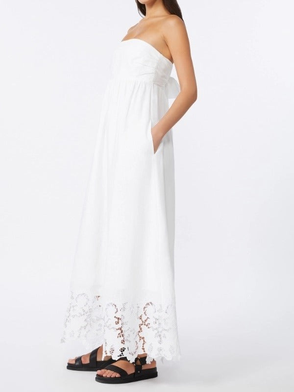 MAX MARA Abito Lungo Scena Tela Lino-Bianco