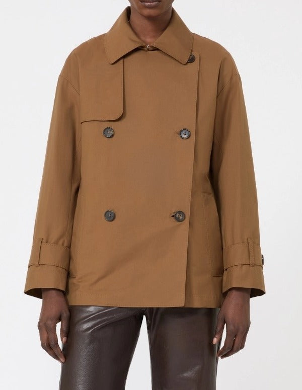 MAX MARA Trench Zeno Corto Impermeabile-Cuoio