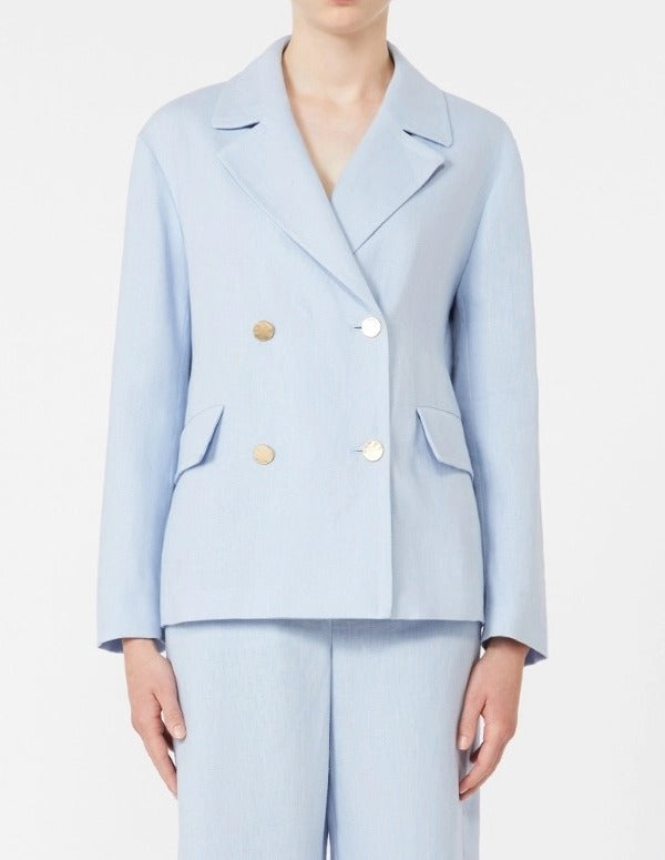 MAX MARA Blazer Avenue Doppiopetto Lino-Azzurro