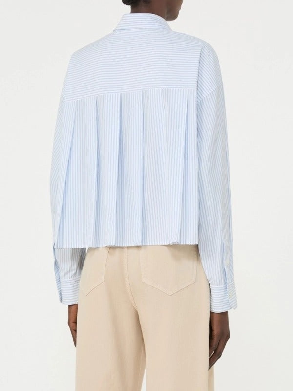 MAX MARA Camicia Eden Crop Popeline Cotone Righe-Azzurro