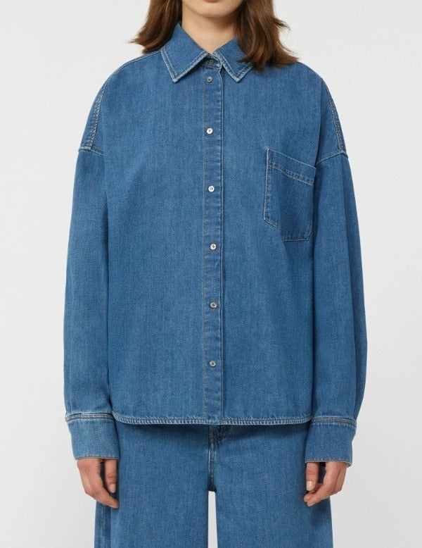 MAX MARA Camicia Foggia Denim di Cotone-Blu
