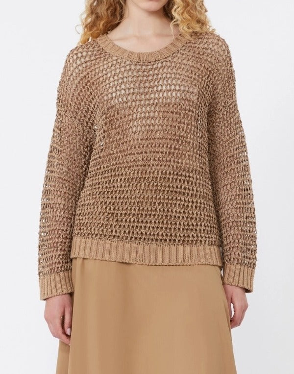 MAX MARA Maglia Onirica Rete Filato Lino Cotone-Cuoio