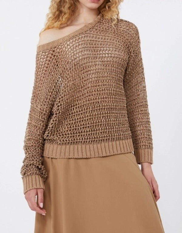 MAX MARA Maglia Onirica Rete Filato Lino Cotone-Cuoio