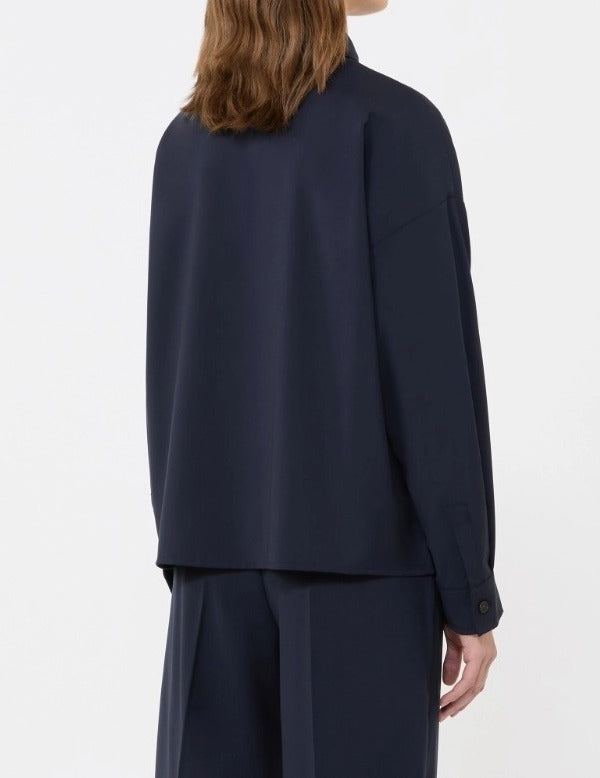 MAX MARA Giacca Mulino Crop Tela Lana-Blu