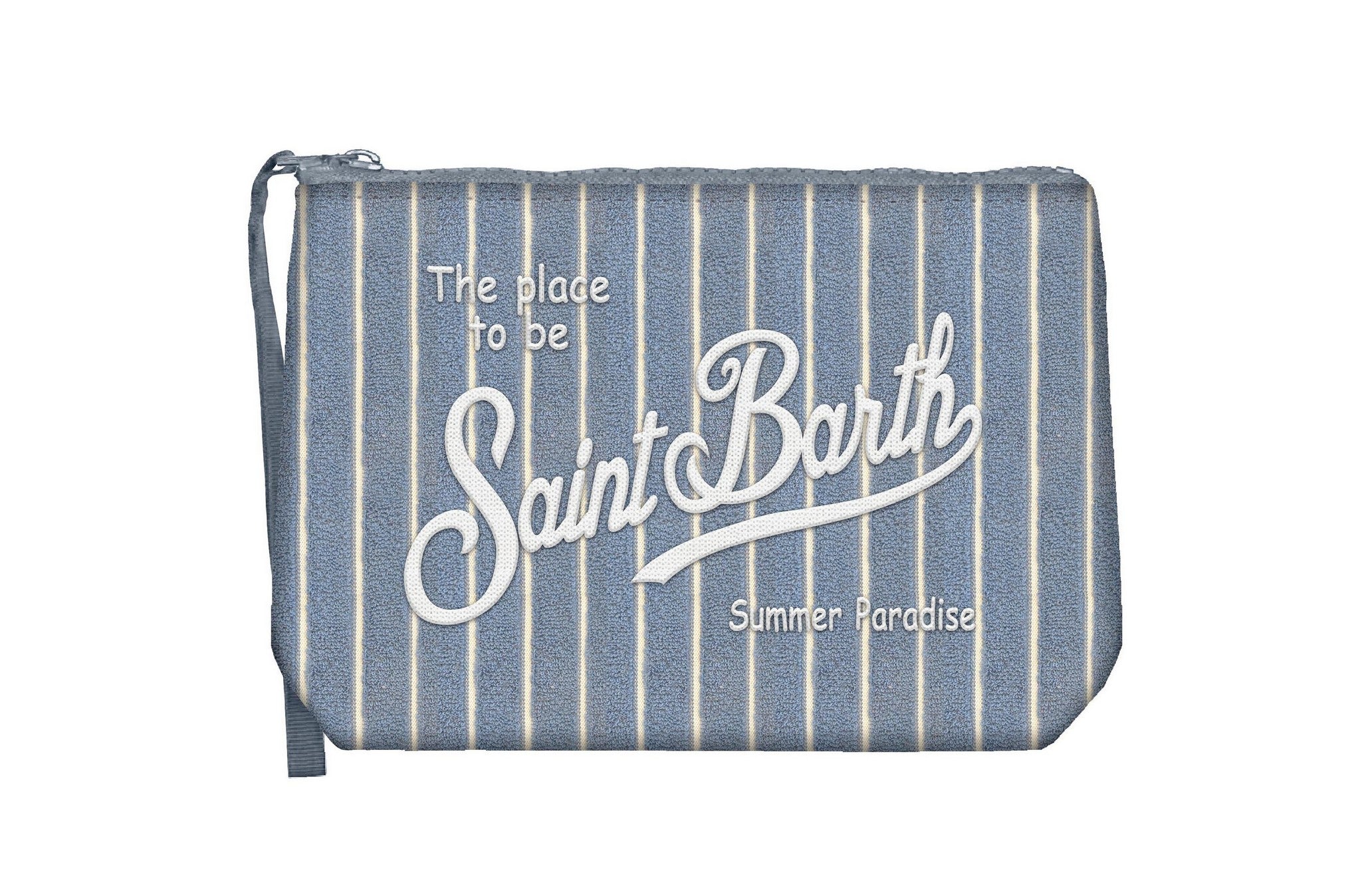 MC2 SAINT BARTH Pochette ALINE SPONGE-Tiny Stripes Blu Avio