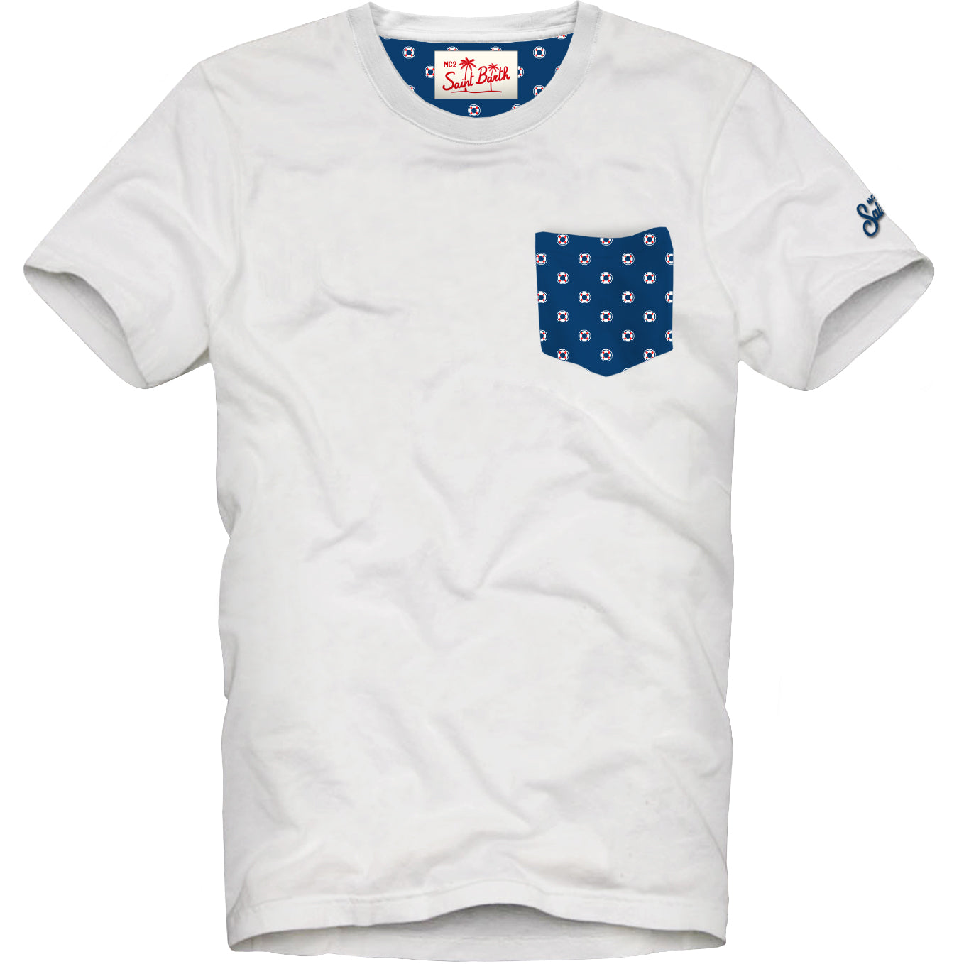 MC2 SAINT BARTH T-Shirt Uomo Blanche-Mini Life Saver Bianco/Navy